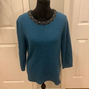 Lands End Lambswool Blend Beaded Embellished Neckline Sweater- Size L